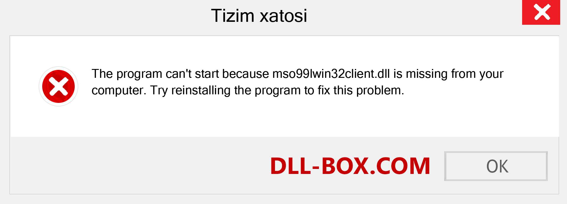 mso99lwin32client.dll fayli yo'qolganmi?. Windows 7, 8, 10 uchun yuklab olish - Windowsda mso99lwin32client dll etishmayotgan xatoni tuzating, rasmlar, rasmlar